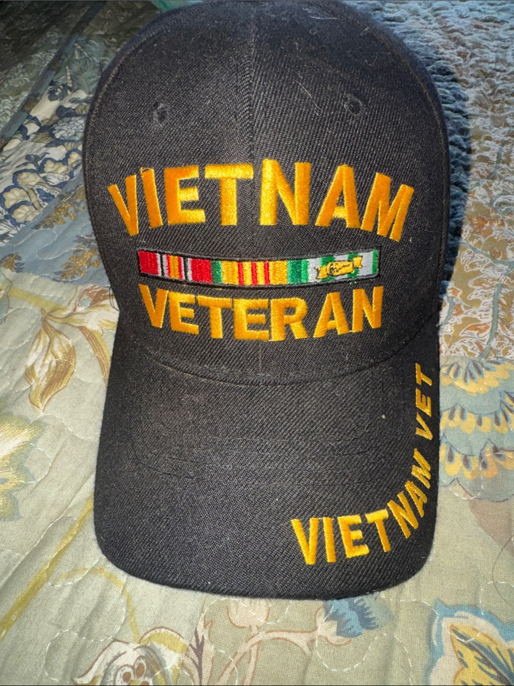 Vietnam Veteran Embroidered Black Baseball Cap Hat Adjustable Strap